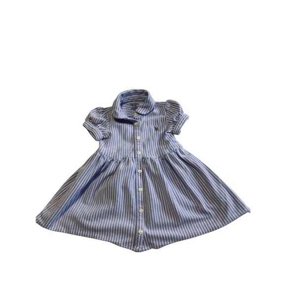 Blue & White Striped RALPH LAUREN Shirt Dress w/Diaper Bottom Bloomers Sz 9 M. - Picture 1 of 4